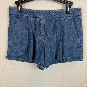 THEORY Dalassa Wile Pleated 100% Cotton Denim Shorts Size 4